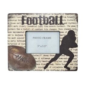 Wood Football Photo Frame 5x3.5 Rustic Sports Decor Brown Black Americana